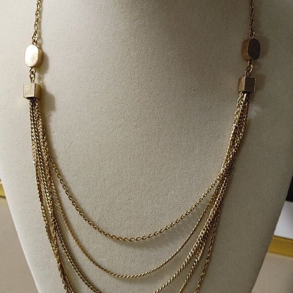 Emmons Necklace Gold Tone 5 Strand Chain Vintage Geometric Accent 16 Inches - Picture 5 of 11